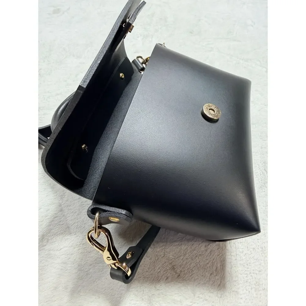 Przywara-Strzalka Black Leather Minimalist Crossbody Flap Bag Handmade NWOT